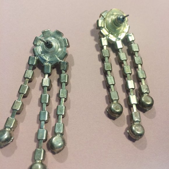 Silver Rhinestone Dangle Earrings Pierced - Picture 3 of 3